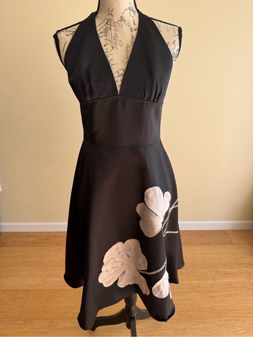 City Triangles Black One-Shoulder Floral Appliqué Dress